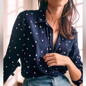 Sézane Silk Shirt Navy with White Polka Dots size 36/S